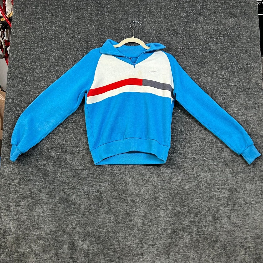 Vintage Nike Sweatshirt Men's Blue White Stripe Fleece 1/4 Zip Pullover - Medium